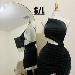 Black One-Shoulder Ruched Dress